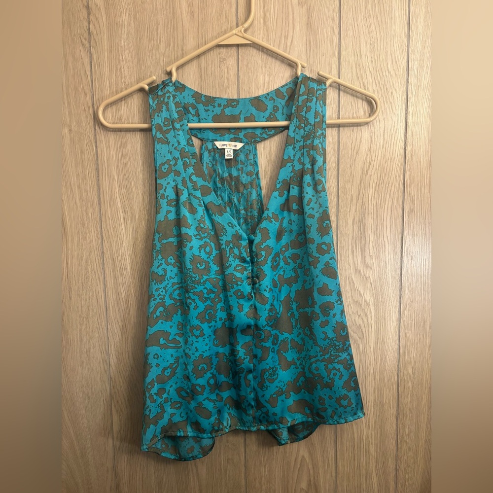 Love Teal and Black Sleeveless Blouse